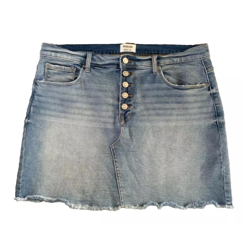 Kensie Jeans Frayed Mini Skirt Women’s Size 6/28 Light Blue Distressed Buttons - Picture 2 of 10